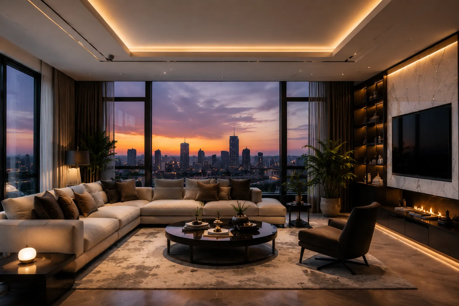 Luxury Living Room At Sunset